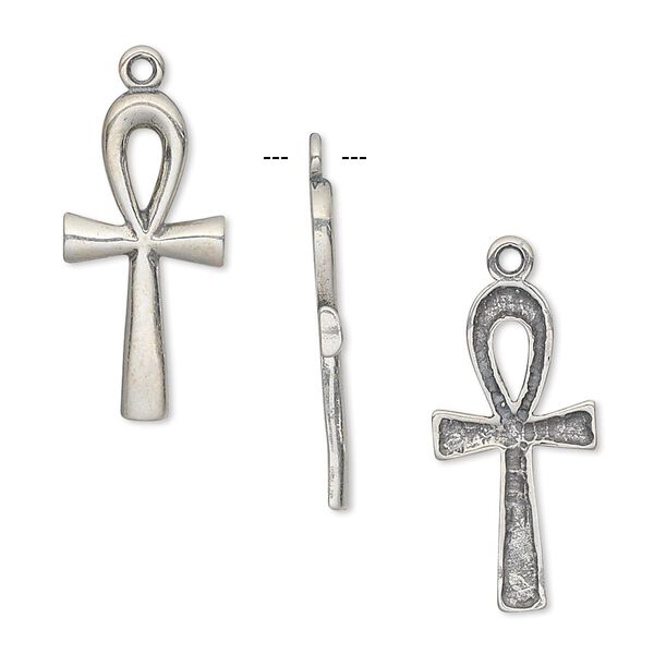 Charm, antiqued sterling silver, 22x11mm ankh. Sold individually. image number 0