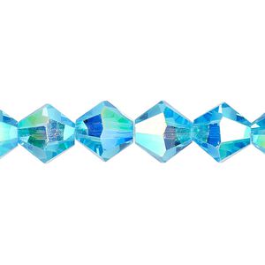 Bead 1pk translucent turquoise blue AB, Celestial Crystal® 10mm bicone 8 inch