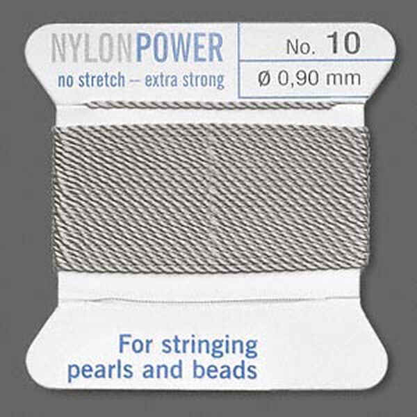 Thread, Griffin, nylon, grey, size #10. Sold per 2-meter card (approximately 78 inches). image number 0