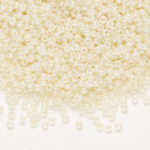 Seed bead, Preciosa Ornela, Czech glass, pkg/50g, opaque luster light cream pearl, #10 rocaille. image number 0