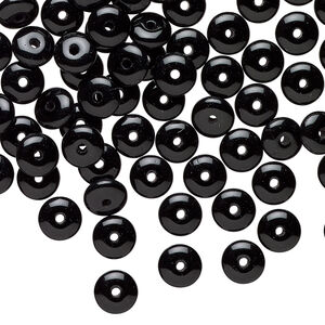 Bead 1pkg154, Czech pressed glass, jet, 6x2.5mm rondelle.