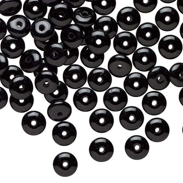 Bead 1pkg154, Czech pressed glass, jet, 6x2.5mm rondelle. image number 0