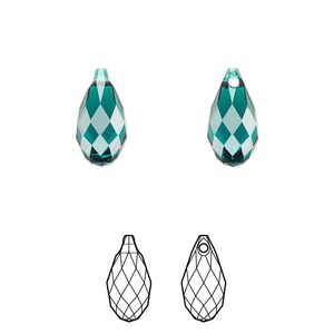 Briolette 2pk emerald, Crystal Passions® 13x6.5mm pendant drop 6010