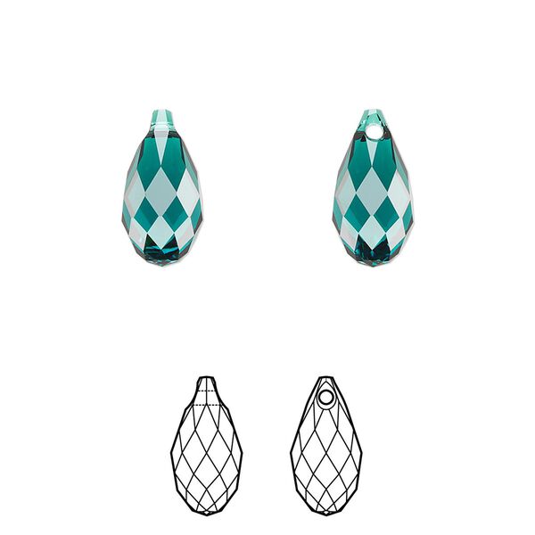 Briolette 2pk emerald, Crystal Passions® 13x6.5mm pendant drop 6010 image number 0