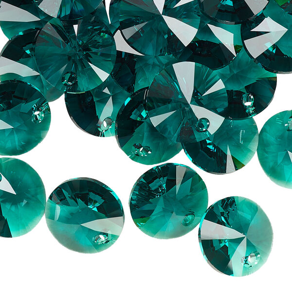 Drop 144pk emerald, Swarovski® 12mm pendant mini disk 6428 image number 1
