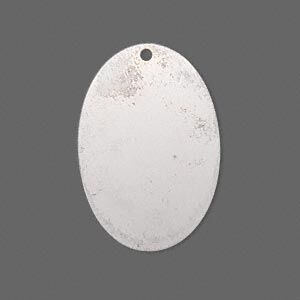 Focal, silver-plated brass, 30x20mm double-sided top-drilled oval. Sold per pkg of 6.