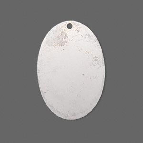 Focal, silver-plated brass, 30x20mm double-sided top-drilled oval. Sold per pkg of 6. image number 0