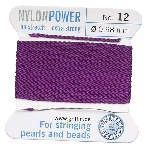Thread, Griffin, nylon, amethyst purple, size #12. Sold per 2-meter card (approximately 78 inches). image number 0