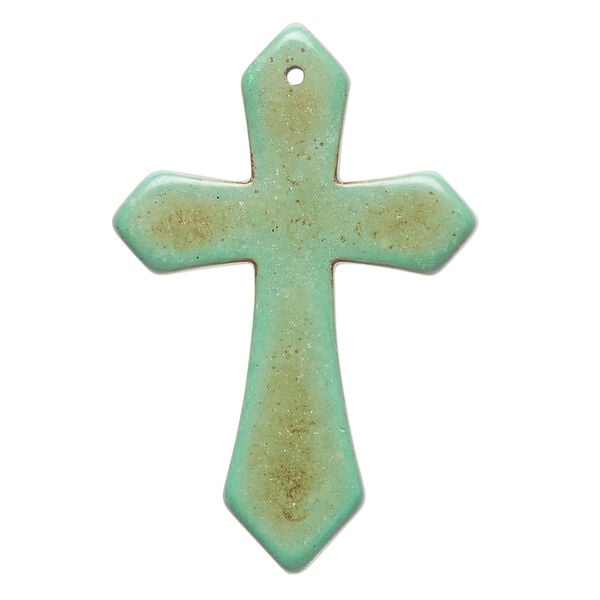 "Magnesite" / resin 1pkg1, top-drilled cross focal teal green / brown 43x28mm-44x30mm image number 0