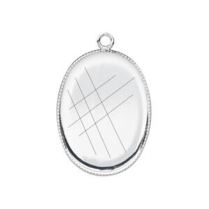 Drop, silver-plated brass, 26x19mm oval with beaded edge and 25x18mm oval bezel setting. Sold per pkg of 6.