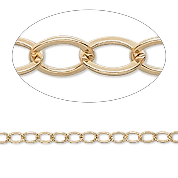 Chain, 14Kt gold-filled, 4mm flat cable. Sold per pkg of 5 feet. image number 0
