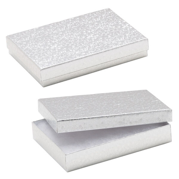 Box, paper, "cotton"-filled, silver, 5-1/4 x 3-3/4 x 1-inch rectangle. Sold per pkg of 10. image number 0