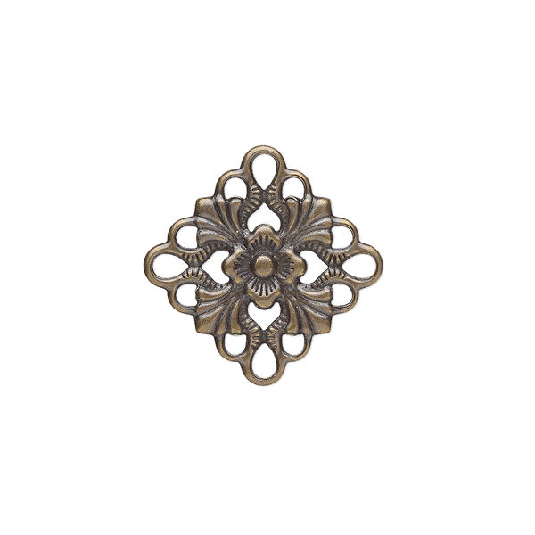 Link, antique gold-plated brass, 20x20mm single-sided diamond. Sold per pkg of 48. image number 0