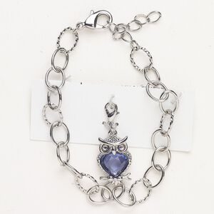 Bracelet brass glass 2pk, silver finish tanzanite clear AB 7 inches