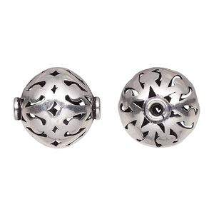 Bead, antiqued sterling silver, 16.5x15.5mm saucer with cutout design. Sold per pkg of 2.