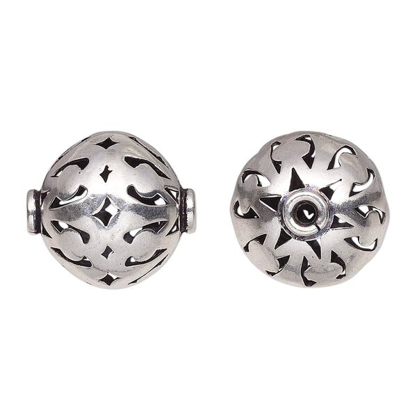 Bead, antiqued sterling silver, 16.5x15.5mm saucer with cutout design. Sold per pkg of 2. image number 0