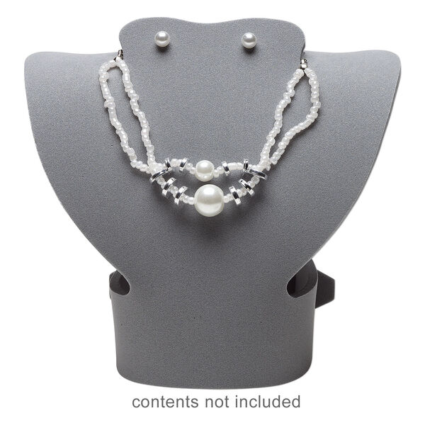 Display, foldable, necklace and earring, foam, grey, 5-1/4 x 5-3/4 x 3-1/4 inches assembled. Sold per pkg of 2. image number 1