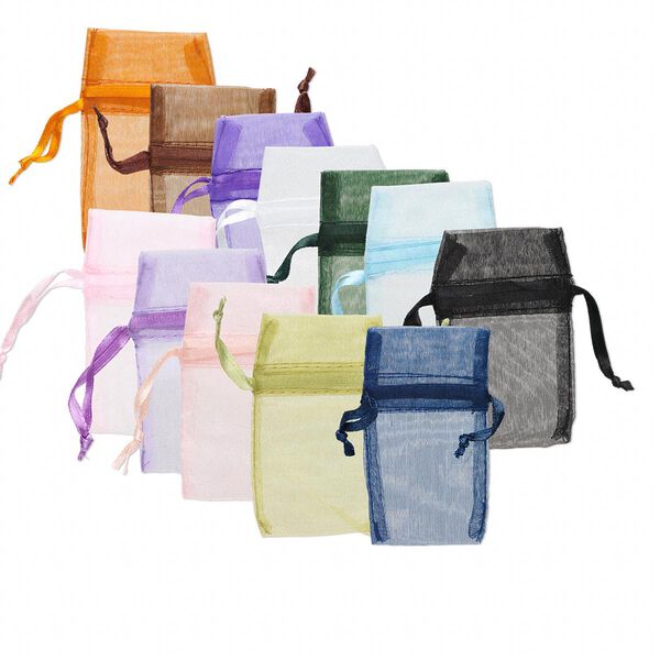 Pouch, organza, assorted colors, 3 x 1-3/4 inches with drawstring. Sold per pkg of 12. image number 0