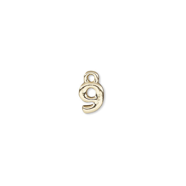 Charm, gold-finished "pewter" (zinc-based alloy), 7.5x6mm number 9. Sold per pkg of 2. image number 0