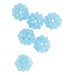 Bead, glass and monofilament, translucent aqua blue, 10mm round. Sold per pkg of 6.