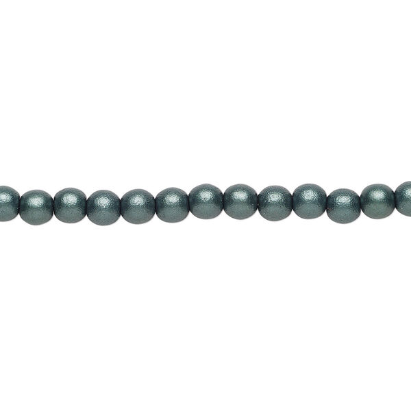 Bead, Czech glass druk, opaque satin dark green, 4mm round. Sold per 15-1/2" to 16" strand. image number 0