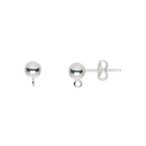 Earstud 1pkg10 sterling silver, 5mm ball / open loop / earnuts, polished 5 pair