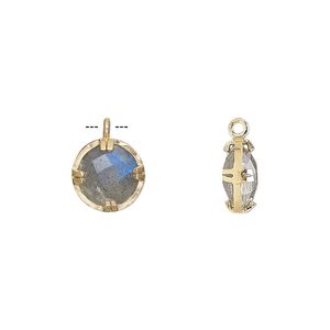 Drop, labradorite (natural) and gold-finished sterling silver, 10mm double-sided faceted round. Sold individually.