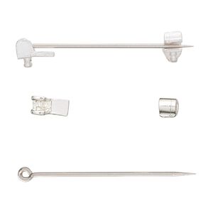 Pin closure 1pkg1, fine silver and nickel silver, 1-3/8 inches, 3-piece set.
