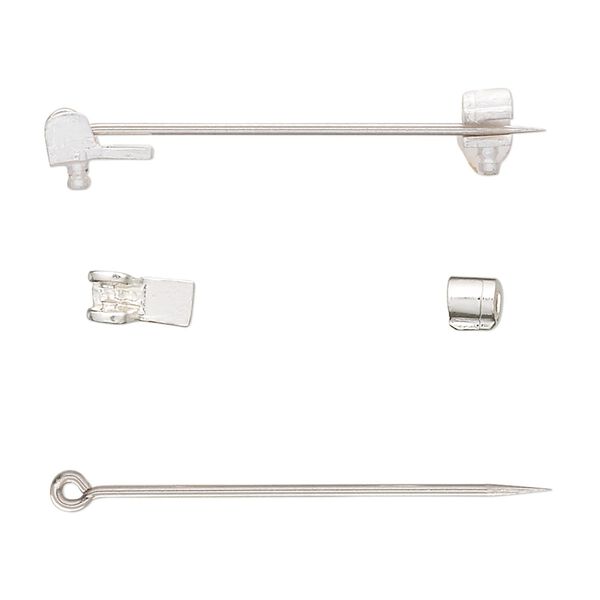 Pin closure 1pkg1, fine silver and nickel silver, 1-3/8 inches, 3-piece set. image number 0
