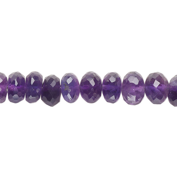Bead, amethyst (natural), medium to dark, 7x4mm-8x6mm hand-cut faceted rondelle, B- grade, Mohs hardness 7. Sold per 14-inch strand, approximately 70 beads. image number 0