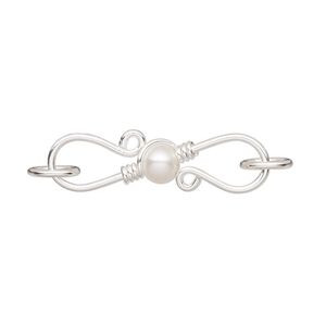 Clasp S-hook 1pkg1 sterling silver / cultured freshwater pearl, 28x6mm-30x7mm / 7mm 18 gauge closed jump ring, white 1-strand