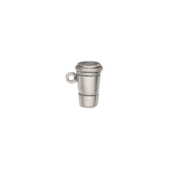 Charm, sterling silver, 11.5 x 7mm 3D to-go mug. Sold individually. image number 0