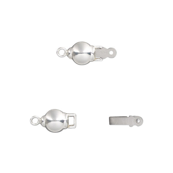 Clasp, tab, sterling silver and stainless steel, 6mm ball. Sold individually. image number 0