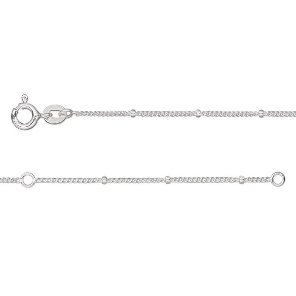 Chain Gossamer™ 1pkg1 sterling silver, 1mm curb / 1.8mm rondelle bead, adjustable 22 inch / 24 inch springring clasp image number 0