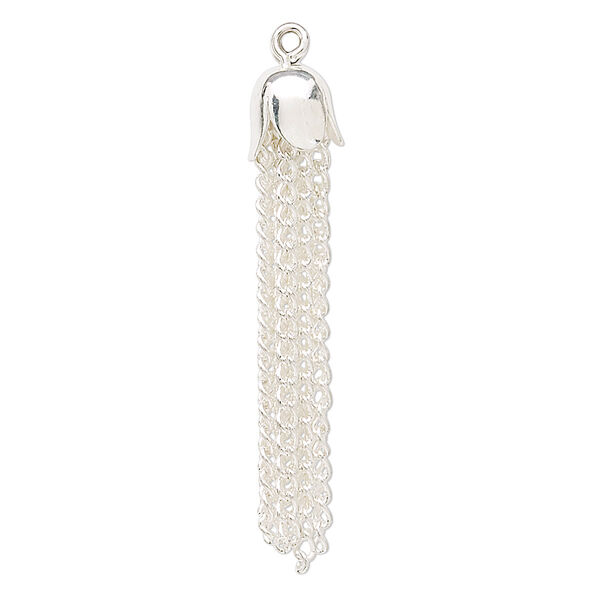 Focal, silver-plated steel, 39x8mm chain tassel. Sold per pkg of 10. image number 0