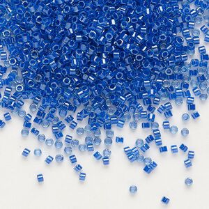 Seed bead, Delica®, glass, pkg/7.5g, #11 round, translucent blue-lined luster aqua (DB-0285).