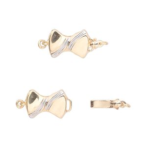 Clasp tab 1pkg1 14Kt gold / 14Kt white gold, 13x9mm double-sided bow / safety latch, 1-strand