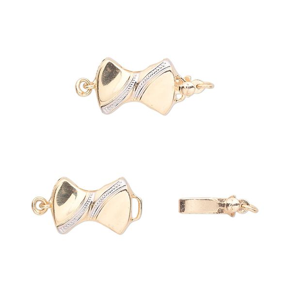 Clasp, tab with safety, 14Kt gold and 14KtW white gold, 13x9mm double-sided bow. Sold individually. image number 0