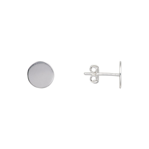 Earstud, sterling silver-filled, 8mm round flat pad. Sold per pkg of 2 pairs. image number 0