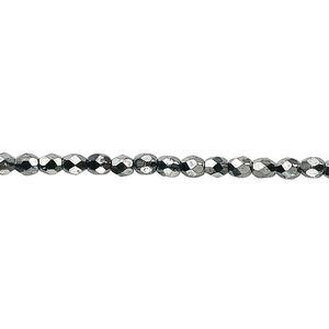 Bead, Czech fire-polished glass, opaque hematite, 3mm faceted round. Sold per 15-1/2" to 16" strand, approximately 130 beads.