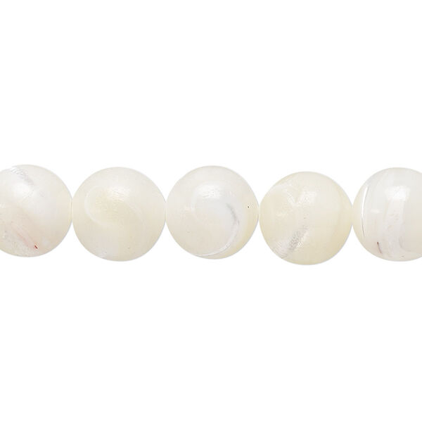 Bead, mother-of-pearl shell (bleached), white, 10mm round, Mohs hardness 3-1/2. Sold per 15-1/2" to 16" strand. image number 0