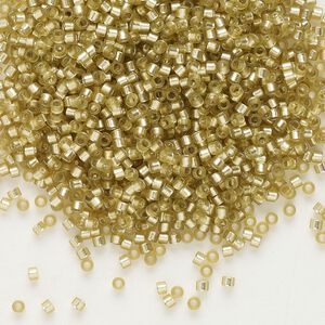 Seed bead, Delica®, glass, pkg/50g, #11 round, translucent semi-matte silver-lined jonquil (DB-0686).