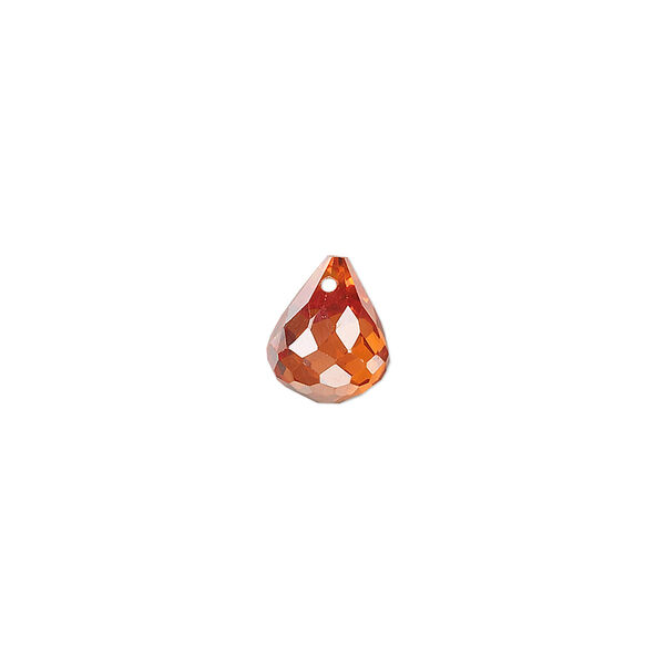 Bead, cubic zirconia, orange, 10x8mm top-drilled faceted teardrop, Mohs hardness 8-1/2. Sold per pkg of 2. image number 0