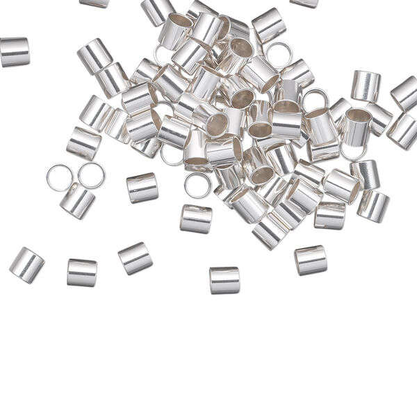 Crimp, sterling silver, 3mm cut tube, 2.5mm inside diameter. Sold per pkg of 100. image number 0