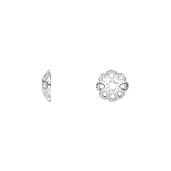 Bead cap, sterling silver, 8.5mm flower, fits 8.5mm bead. Sold per pkg of 6. image number 0