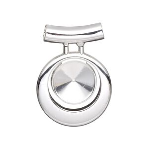 Pendant, Almost Instant Jewelry®, silver-finished "pewter" (zinc-based alloy), 31x22mm single-sided round go-go, 3.5mm hole with 12mm rivoli setting and tube bail. Sold individually.