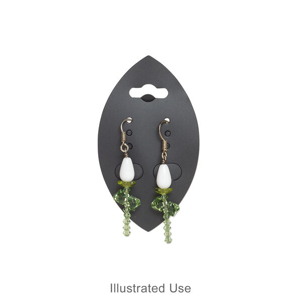 Earring card, PVC plastic and paper, opaque black, 2-3/4 x 1-1/2 inch marquise. Sold per pkg of 100. image number 1