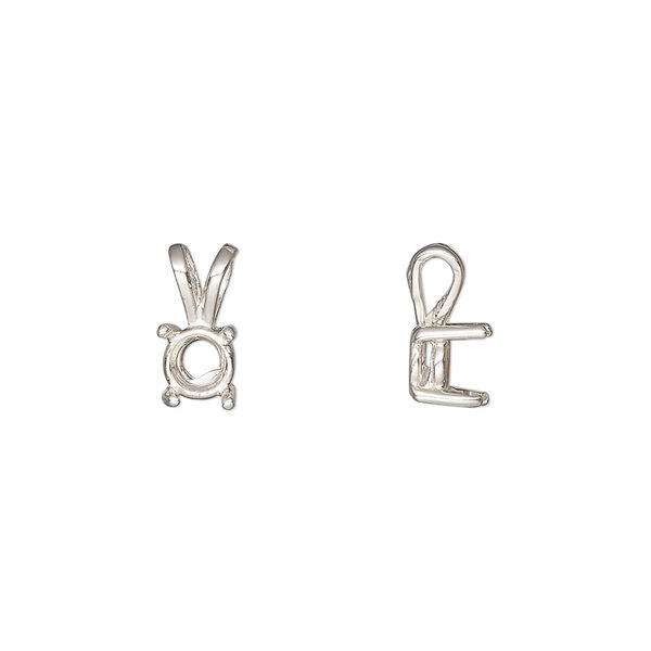 Pendant, Sure-Set™, sterling silver, 6mm pre-notched 4-prong round basket setting. Sold individually. image number 0