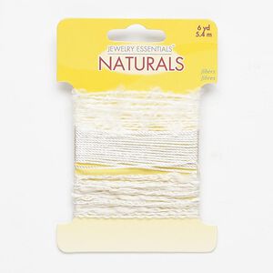 Cord, fabric, white, 0.5mm twisted / 0.75mm twisted / 3mm frayed. Sold per pkg of (3) 2-yard sections.