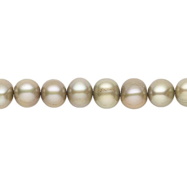Pearl, cultured freshwater (dyed), moss, 5-6mm semi-round with 0.4-0.6mm hole, D grade, Mohs hardness 2-1/2 to 4. Sold per 15-inch strand. image number 0